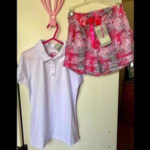 GARB Girls Golf Outfit White Polo and Pink Shorts Set Size Medium Ages 7-8yrs